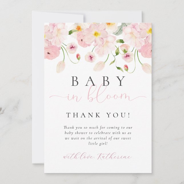 Invitation Baby In Bloom Fête de Naissance Fleur Rose (Devant)