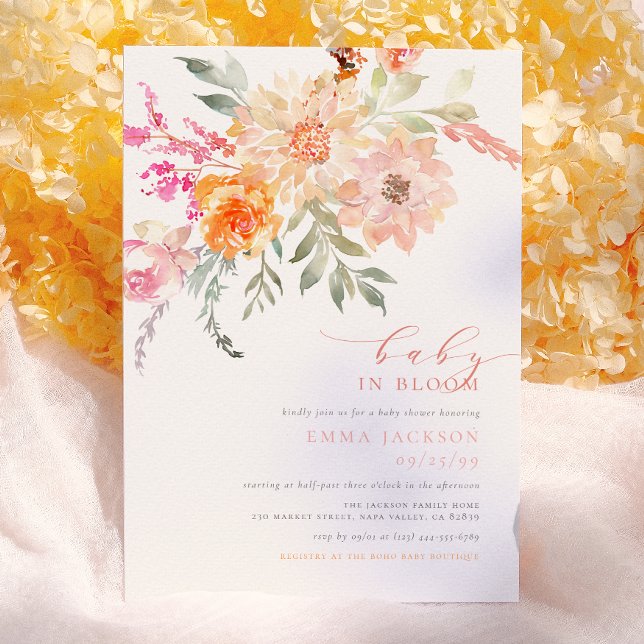 Invitation Baby In Bloom | Fête Florale de Printemps Rose et  (Créateur téléchargé)