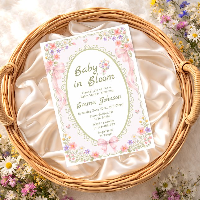 Invitation Baby in Bloom Fleur de Bow Girl Baby Shower (Créateur téléchargé)