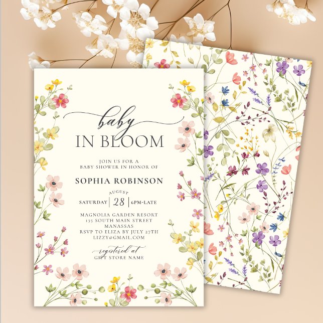 Invitation Baby in Bloom Fleur sauvage Baby shower Boho (Créateur téléchargé)