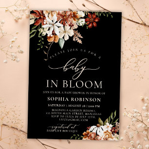 Invitation Baby in Bloom Fleur sauvage Baby shower noir
