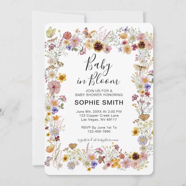 Invitation Baby In Bloom Fleur sauvage Dusty Rose Baby shower (Devant)