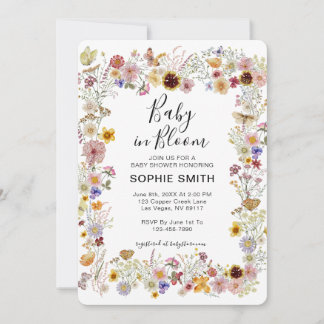 Invitation Baby In Bloom Fleur sauvage Dusty Rose Baby shower