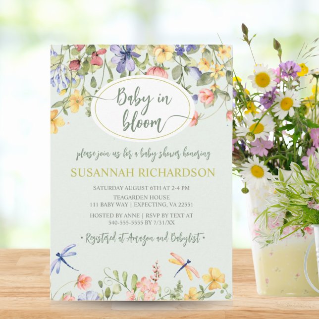 Invitation Baby in Bloom Fleur sauvage Garden Baby shower (Baby in Bloom Wildflower Garden Baby Shower Invitation)