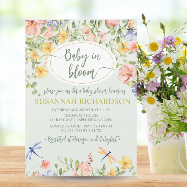 Invitation Baby in Bloom Fleur sauvage Garden Baby shower (Baby in Bloom Wildflower Garden Baby Shower Invitation)