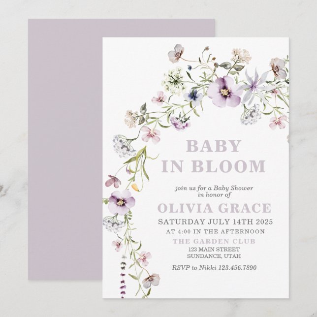 Invitation Baby in Bloom Fleur sauvage jardin Baby shower (Devant / Derrière)