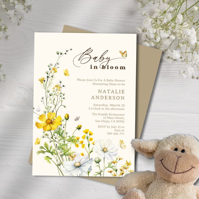 Invitation Baby in Bloom Fleur sauvage  Papillons Baby shower (Baby in Bloom Wildflowers Butterflies Baby Shower Invitation)