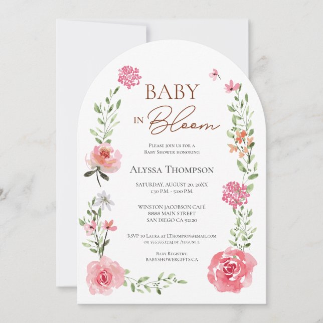 Invitation Baby in Bloom Fleur thème Baby shower Arch (Devant)