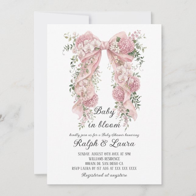 Invitation Baby In Bloom Fleurs Rose Baby Shower (Devant)