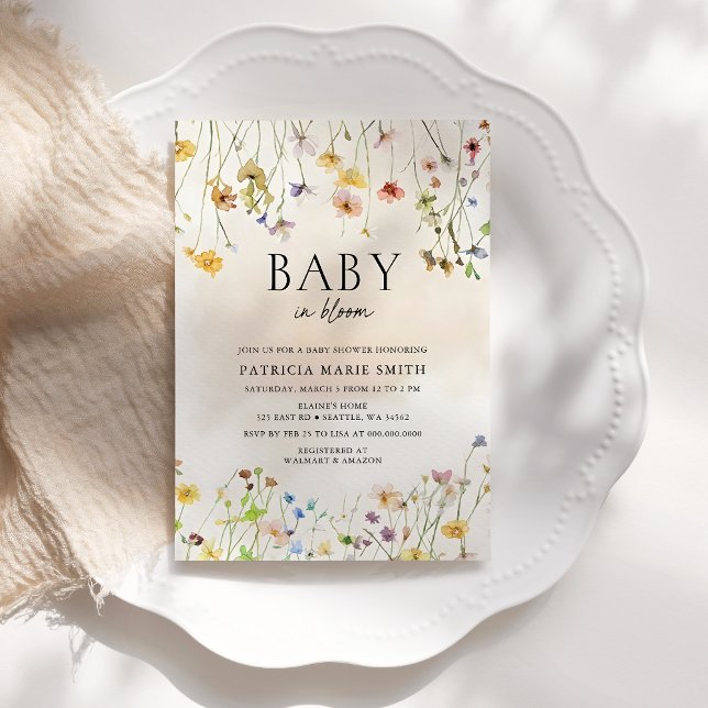 Invitation Baby in Bloom Fleurs sauvages Baby shower bébé fil (Baby in Bloom Wildflowers Baby Girl Baby Shower Invitation)
