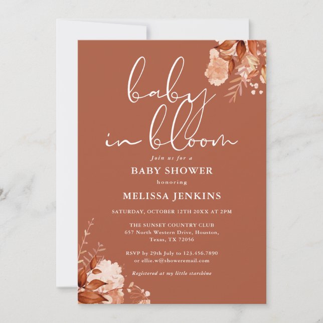 Invitation Baby In Bloom Floral Automne Bébé Shower (Devant)