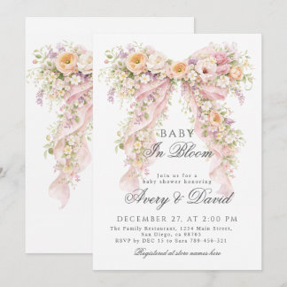 Invitation Baby in bloom Floral Bow Girl Baby Shower 