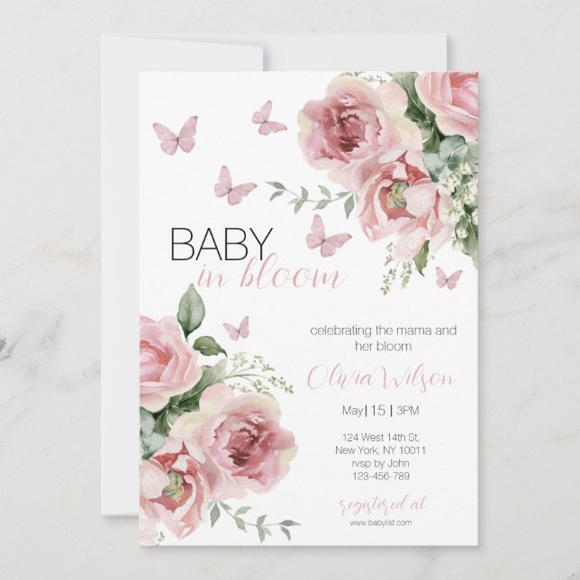 Invitation Baby in Bloom Floral & Butterfly Baby Shower  Invi (Devant)