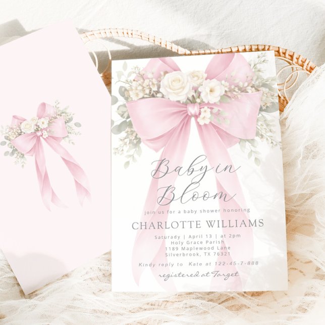 Invitation Baby in Bloom Floral Pink Bow Baby Shower (Créateur téléchargé)