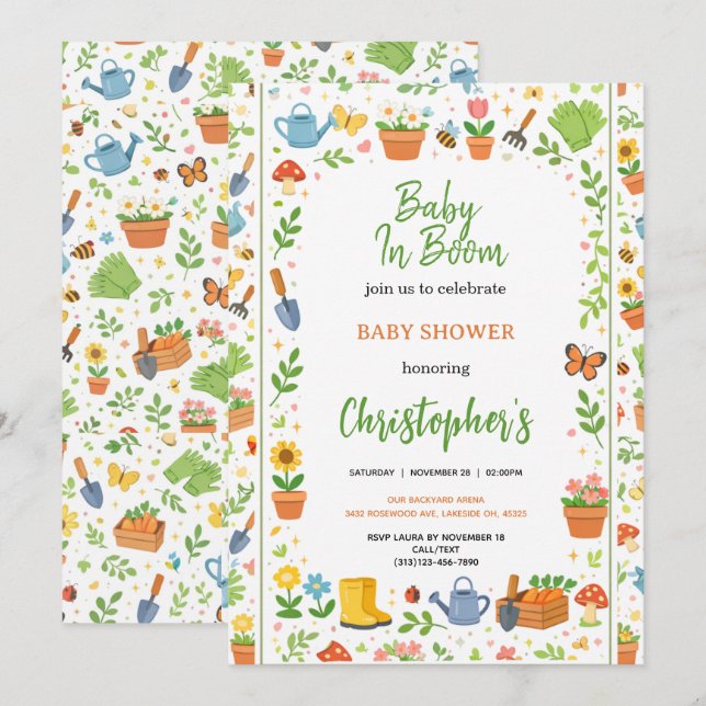 Invitation Baby in Bloom Garden Baby Shower | Cute Floral  (Devant / Derrière)