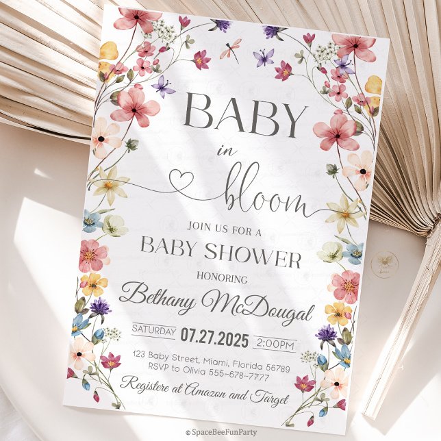 Invitation Baby in Bloom Garden Wildflower Baby Shower (A beautiful Baby in Bloom Garden Wildflower Baby Shower Invitation featuring delicate wildflowers an)