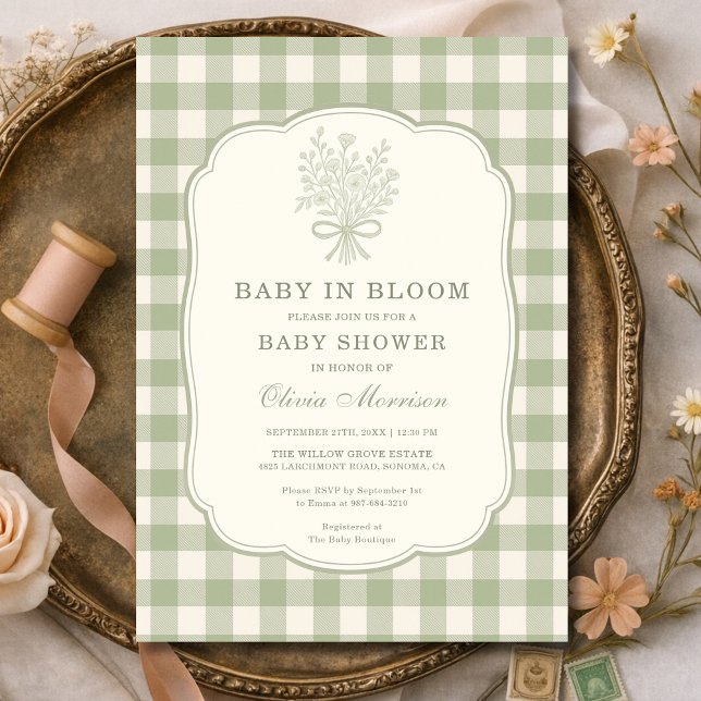 Invitation Baby in Bloom Gingham Baby Shower (Créateur téléchargé)