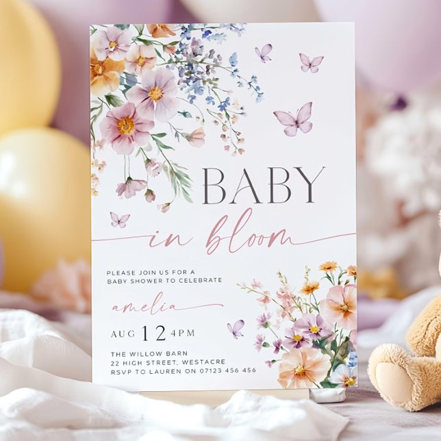 Invitation Baby in Bloom Invitation, Baby shower Fleur sauvag (Créateur téléchargé)