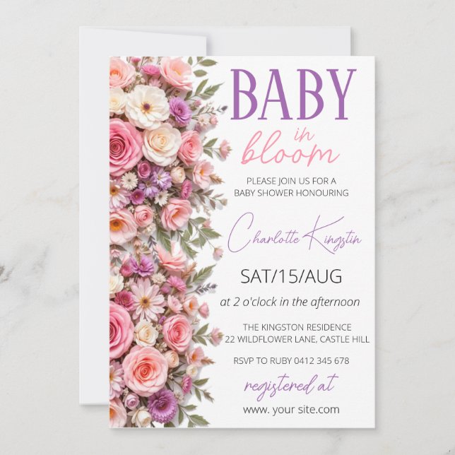 Invitation Baby in Bloom Invitation, Baby shower Fleur sauvag (Devant)
