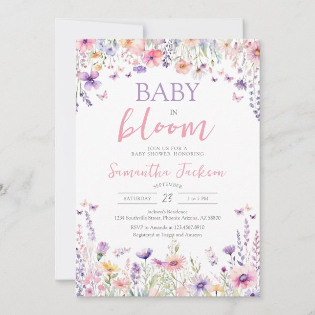 Invitation Baby in Bloom Little Wildflower Baby Shower  (Devant)