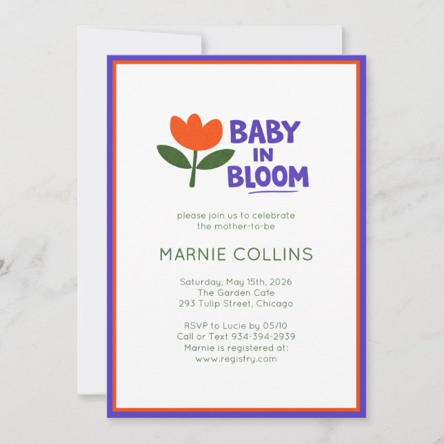 Invitation Baby in Bloom Minimalist Modern Trendy Baby Shower (Devant)