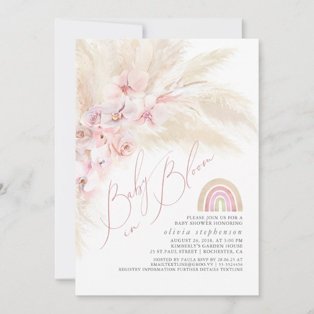 Invitation Baby in Bloom Pampas Baby shower arc-en-ciel en he (Devant)