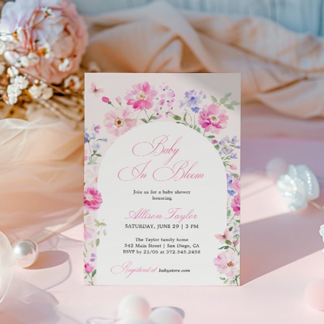 Invitation Baby In Bloom Pastel Pink Floral Arch Baby Shower (Créateur téléchargé)