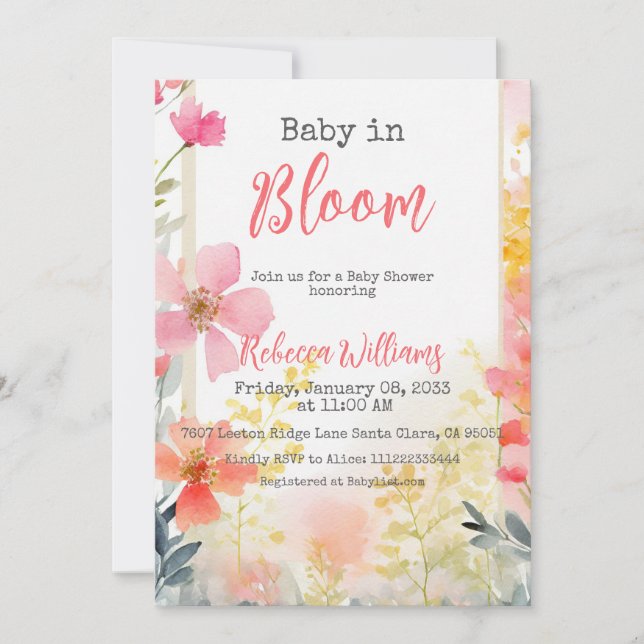 Invitation Baby in Bloom Peach Fleur sauvage Baby shower flor (Devant)