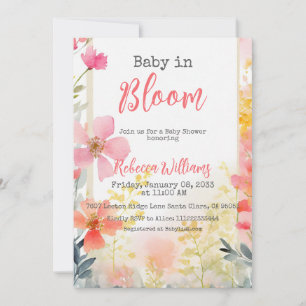 Invitation Baby in Bloom Peach Fleur sauvage Baby shower flor