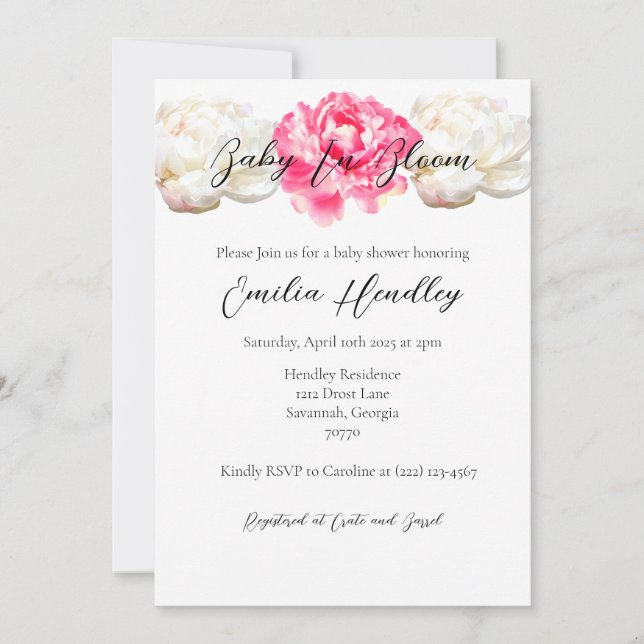 Invitation Baby In Bloom - Peony Classique (Devant)