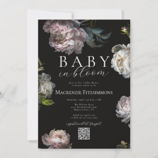 Invitation Baby in Bloom Peony Dark Floral Photo Baby Shower