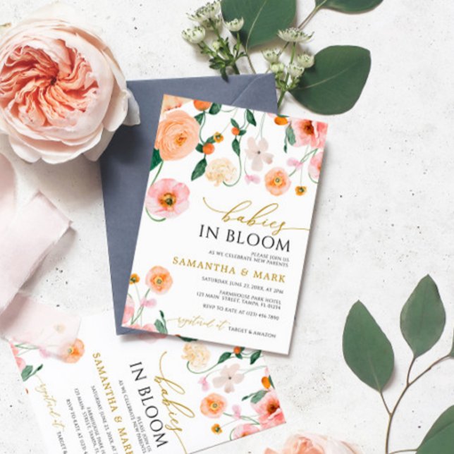 Invitation Baby in Bloom Poppies Fleurs Jumeaux Baby shower (Créateur téléchargé)