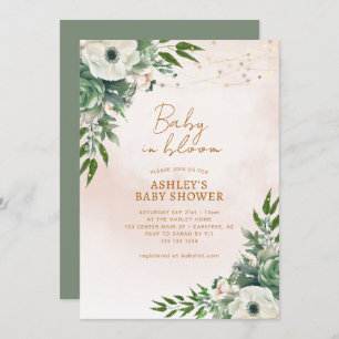 Invitation Baby in Bloom Sage Baby shower vert
