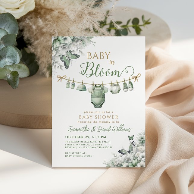 Invitation Baby in Bloom Sage Green Floral Baby Shower (Créateur téléchargé)