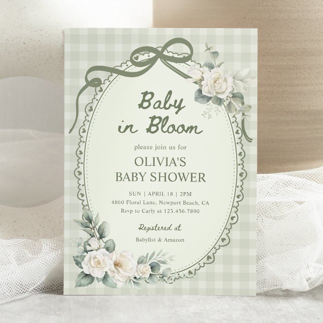Invitation Baby in Bloom Sage Green Floral Garden Baby Shower (Créateur téléchargé)