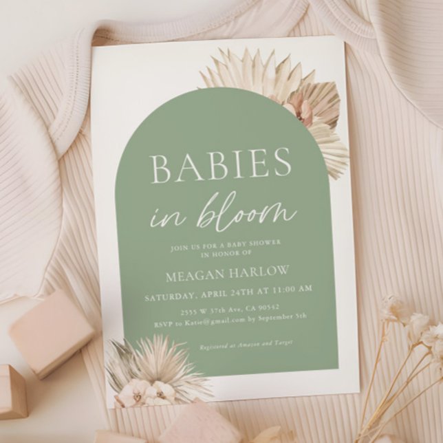 Invitation Baby In Bloom Sage Green Twins Baby shower (Créateur téléchargé)