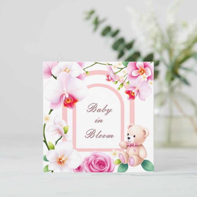 Invitation Baby in Bloom shower floral pour une fille (Debout devant)
