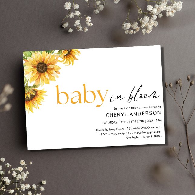 Invitation Baby in Bloom Sunflower Baby shower Party (Baby in Bloom Sunflower Baby Shower Party Invitation)