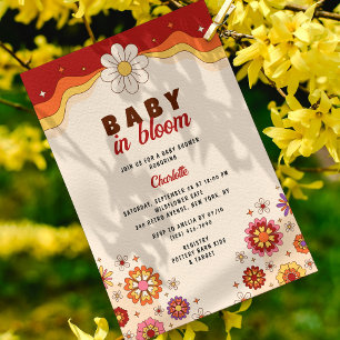 Invitation Baby In Bloom Super Retro Hippie Fleurs