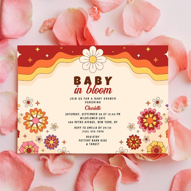 Invitation Baby In Bloom Super Retro Hippie Fleurs (Créateur téléchargé)