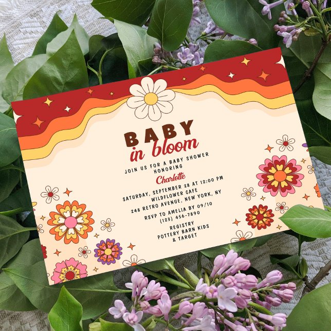 Invitation Baby In Bloom Super Retro Hippie Fleurs (Créateur téléchargé)