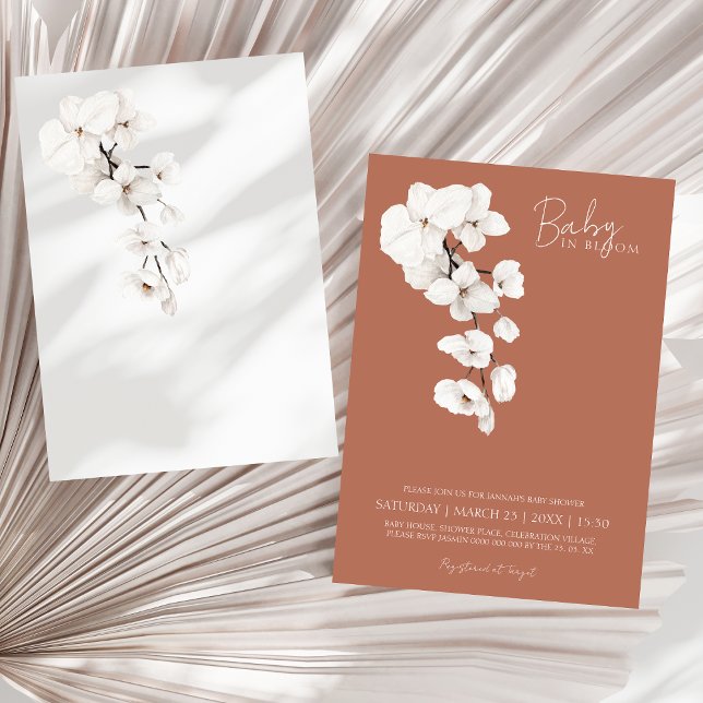 Invitation Baby in Bloom Terracotta White Orchids Baby shower (Baby in Bloom Terracotta White Orchids Baby Shower Invitation)
