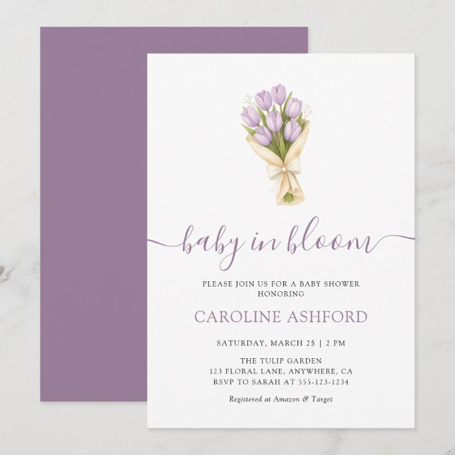 Invitation Baby In Bloom Tulips Girl Baby Shower (Devant / Derrière)