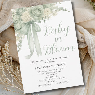 Invitation Baby In Bloom Vert Sauge Fleurs Baby Shower