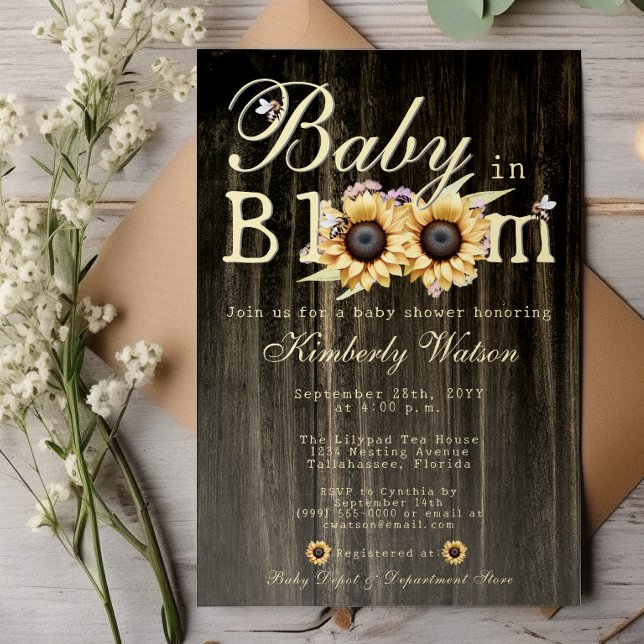 Invitation Baby in Bloom Watercolor Baby shower de tournesols (Baby in Bloom Watercolor Sunflowers Baby Shower Invitation)