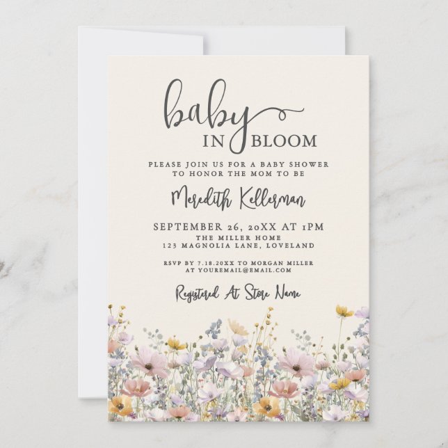 Invitation Baby In Bloom Wildflower Baby Shower (Devant)