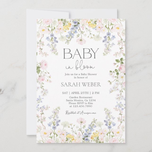 Invitation Baby in Bloom Wildflower Baby Shower Girl (Devant)