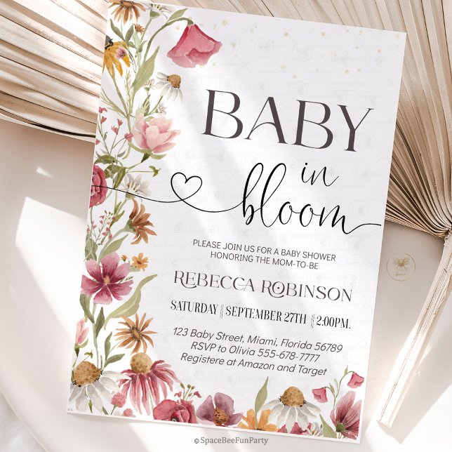 Invitation Baby in Bloom Wildflower garden Baby shower (baby in bloom, baby shower invitation, wildflower baby shower, floral baby shower, garden baby showe)