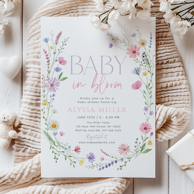Invitation Baby in Bloom Wildflower Wreath Baby Shower (Créateur téléchargé)