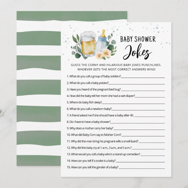 Invitation Baby Is Brewing Baby Shower Jokes Game with Answer (Devant / Derrière)